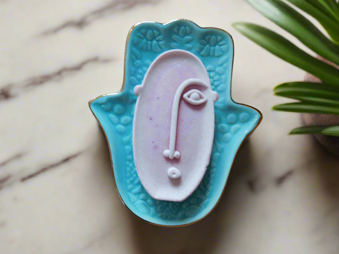 Turquoise Hamsa Hand Soap Dish in ceramic