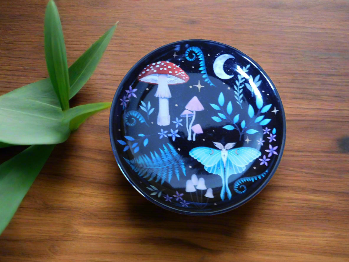 Round Dark Forest Print Soap / Trinket Dish in ceramic