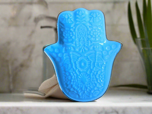 Turquoise Hamsa Hand Soap Dish in ceramic