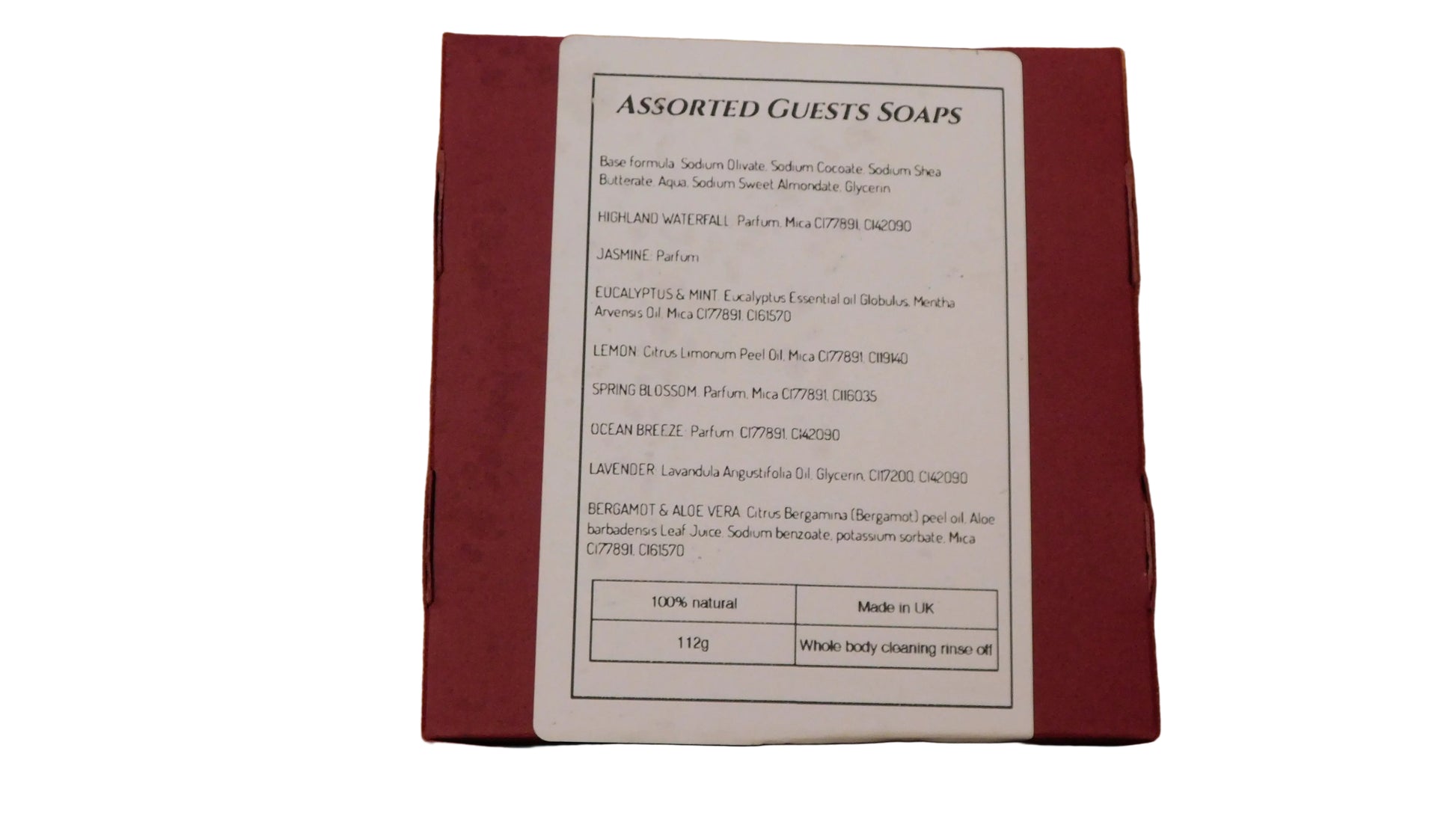 Ingredients for mini soap boxset