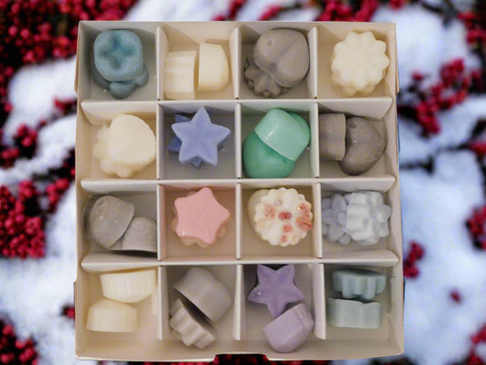 Handmade soya wax melts in various shapes and colors opened